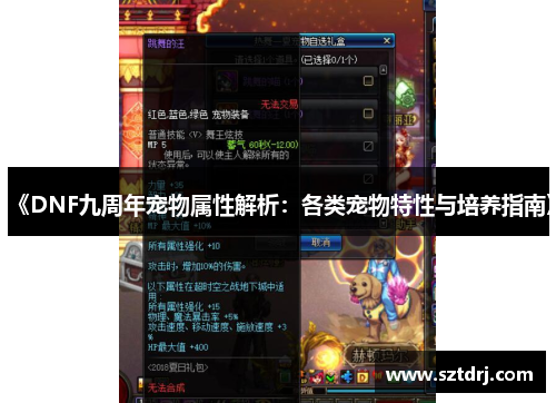 《DNF九周年宠物属性解析:各类宠物特性与培养指南》 《DNF九周年宠物属性解析:各类宠物特性与培养指南》